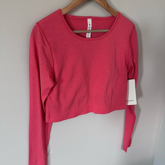 Lululemon Ebb to Street Long Sleeve Ribbed Cropped Top Pale Raspberry - Picture 3 of 7